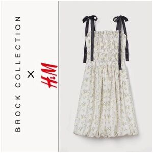 🎀 Brock Collection x H&M CONSCIOUS Cream Floral Black Ribbon Midi Dress